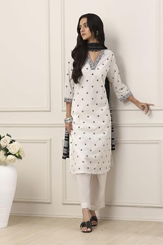 Biba Women Black Cotton Straight Suit Set_36