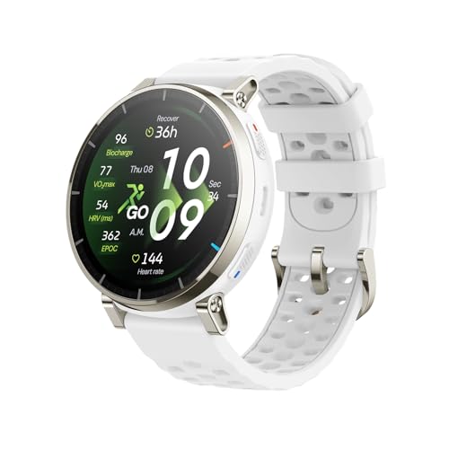 Amazfit Active 3 Premium GPS Running Smart Watch,1.32" AMOLED Sapphire Display,12-Day Battery,4GB Storage,Offline Maps,170+ Workout Modes,5 ATM,Heart Rate & Fitness Tracker,Android & iOS, Aero White