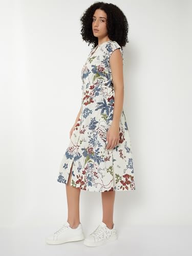 Max Kalki x Max Women Printed Midi Dress (Beige_XL)