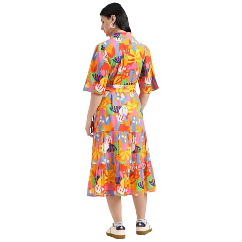United Colors of Benetton Regular Fit Spread Collar Printed Dress (Size : XS) - 26P4WVDRL164I901 Multicolour
