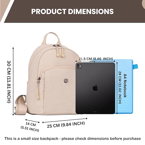 12o12 Women Travel Backpack, Multiple Pockets, Smart Organization, Lightweight Casual Daypack | Fashion Shoulder Sling Handbag Stylish for Travel, Work, Office, Picnic, Shopping College (Beige)