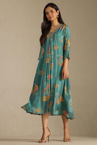 Soch Women's Chinon Maxi Dress (EWA5KU61498_Teal Blue