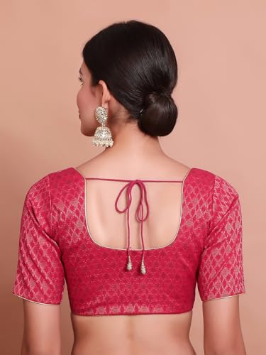 S SALWAR STUDIO Pink Brocade Round Neck Readymade Padded Blouse