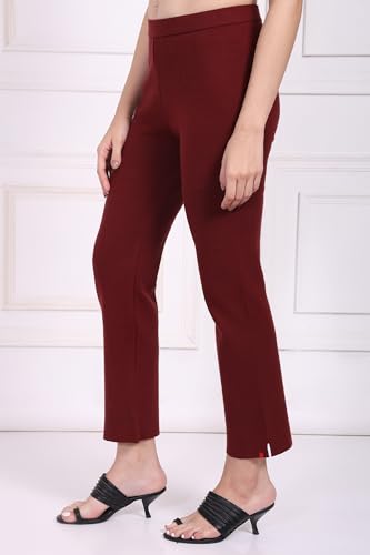 W for Woman Maroon Solid Straight Pant - (W62077-224548-XL)