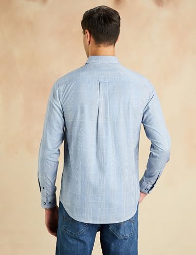 Symbol Premium Men's Stylish Checkered Buttondown Casual Shirt - Regular Fit | Plain | Full Sleeve | Cotton Semi Formal Wear (Available in Plus Size) (SP-M-S24-CS-105_Denim Blue_5XL)