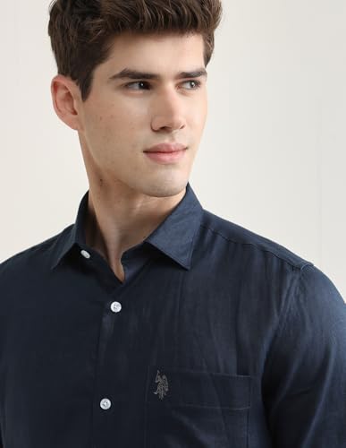 U.S.Polo Association Men's Solid Regular Fit Shirt (USSHTP1266H_Navy_46)