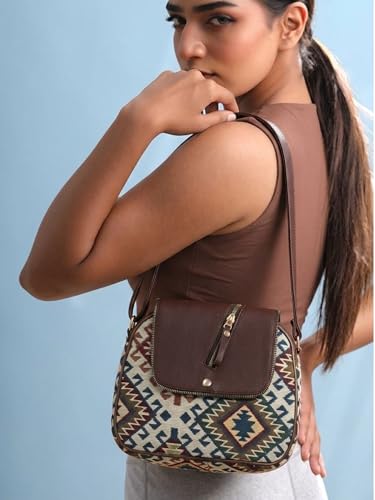 Qiroko Urban Nomad Collection | Dual Compartment Crossbody Sling Satchel Handbag | Earthy Tribal | Birthday Anniversary Gift for Women and Girls