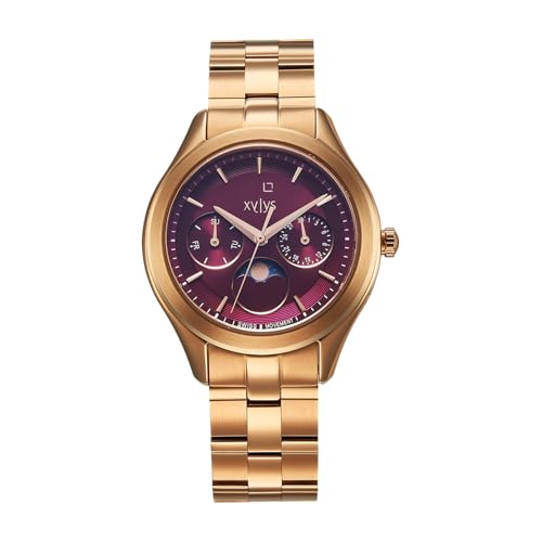Xylys Amaris with Multifunction with Moon Phase Quartz Maroon Dial Rose Gold Stainless Steel Strap Watch for Women - 45017WM01E