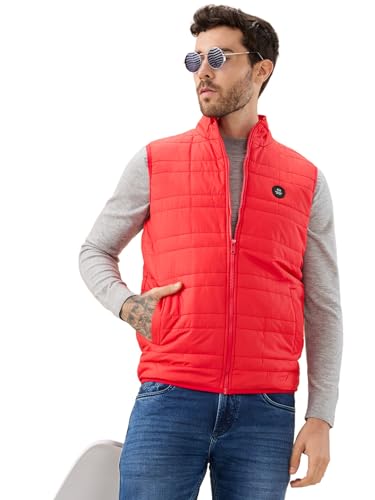 Status Quo Men's Quilted Sleeveless Puffer Jacket with Side Patch Logo and Zipper Closure | 95% Polyester 5% Spandex | ORANGE | 5XL Size