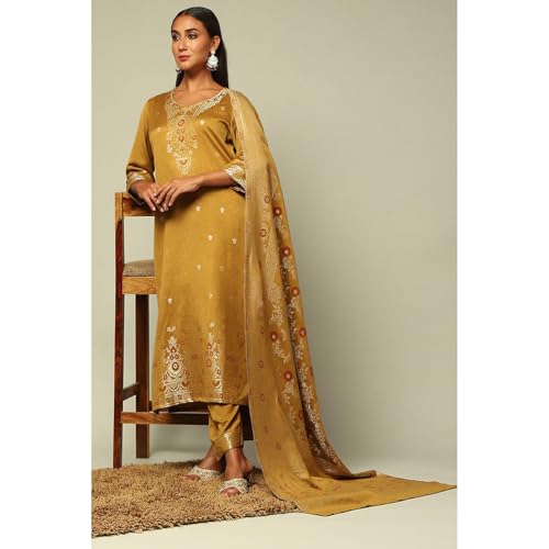 Rangriti Women's Acrylic Kurta Set (WNTRWR19626AW24MUSTYEL_Mustard