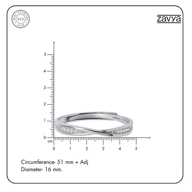 ZAVYA 925 Sterling Silver Designer Cubic Zirconia CZ Rhodium Plated Adjustable Ring | Gift for Women & Girls | With Certificate of Authenticity & 925 Hallmark