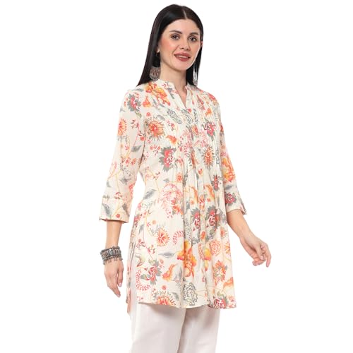 Biba Women Off White Cotton Printed Short Kurta_32