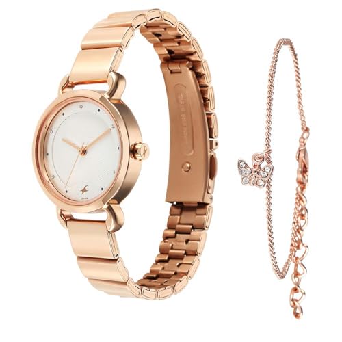 Fastrack Pulse Quartz Analog White Dial Rose Gold Stainless Steel Strap Watch for Girls - NT6221WM02F