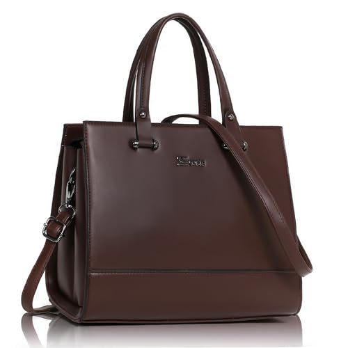 EXOTIC Women Feminina Solid Top Handle Tote Hand Bag, BROWN