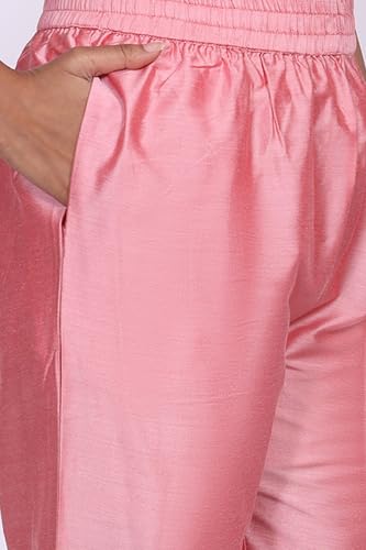 W for Woman Pink Floral Tissue Straight Kurta with Straight Pant and Dupatta Set-(WS13241-224192-M)