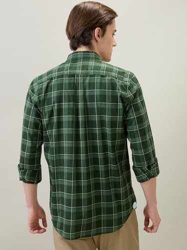 Raymond Men Regular Fit Checks Pattern Pure Cotton Button Down Collar Full Sleeve Casual Shirt Green
