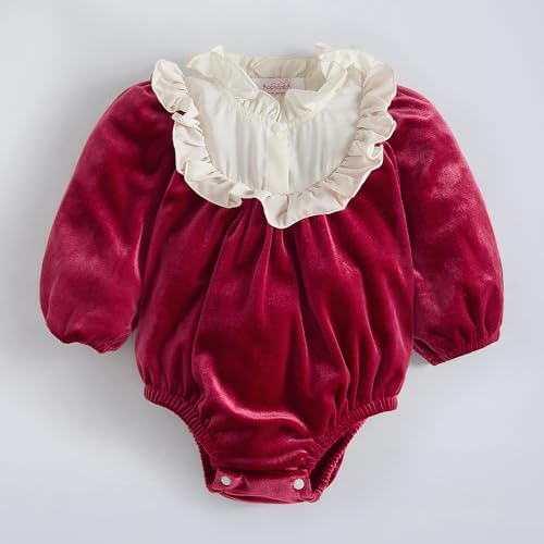 Hopscotch Girls Burgundy Full Sleeves Ruffled Onesie with Cap For Age (18-24 Months)