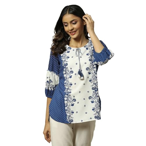 Rangriti Women's Regular Fit Blouse (RMMINDIETO18297SS23NBLUE_Blue