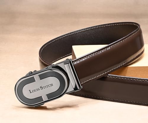 LOUIS STITCH Premium VT Leather Men's Auto Lock Belt | No Holes Belts for Men | Leather Belt for Gents (LSBE-SY-ALBB32-ALGB)