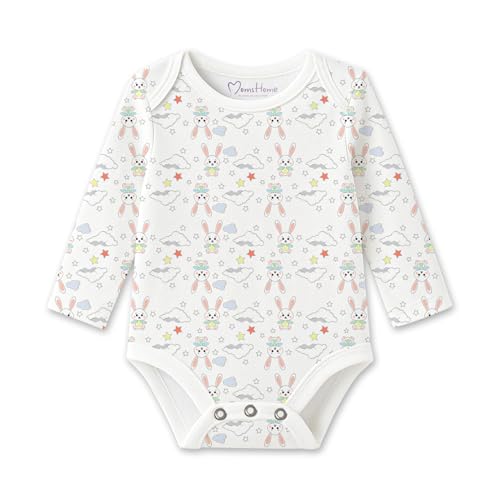 MOM'S HOME Baby's Organic Cotton Soft Full Sleeve Onesie | Multicolour | Pack of 3 (Lemon,Avocado,Bunny, 0-3 Months)