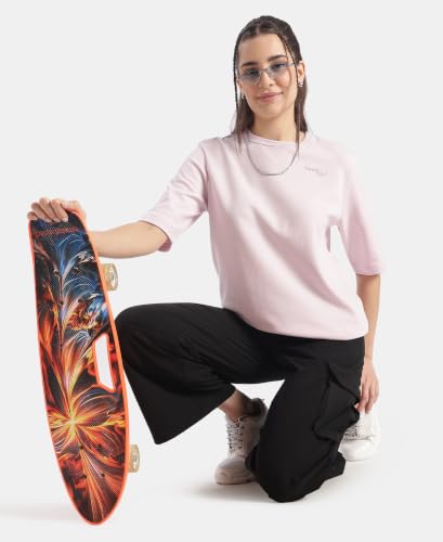 Jockey WZ26 Women Super Combed Cotton Rich Oversized Graphic Print T-Shirt_Lilac Snow_S