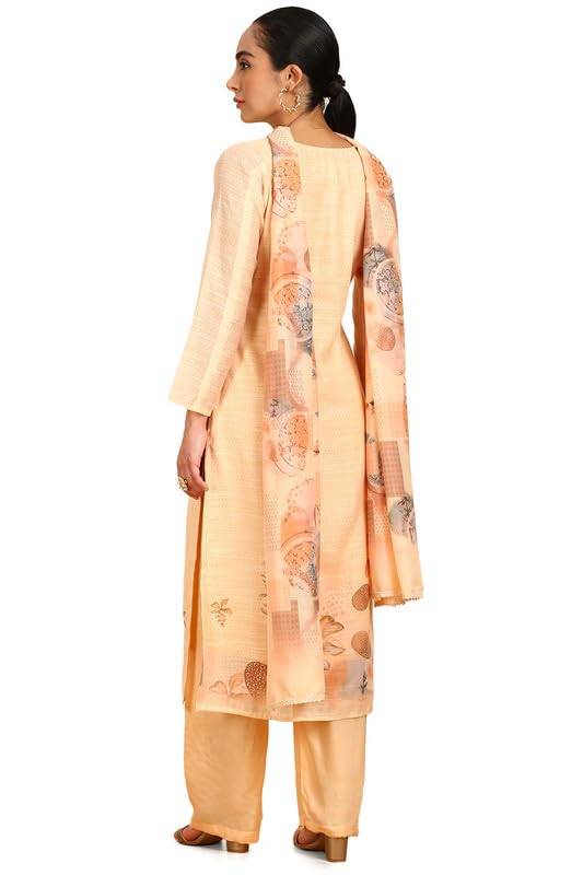 Soch Womens Light Yellow Abstract Print Linen Unstitched Dress Material With Mirrors