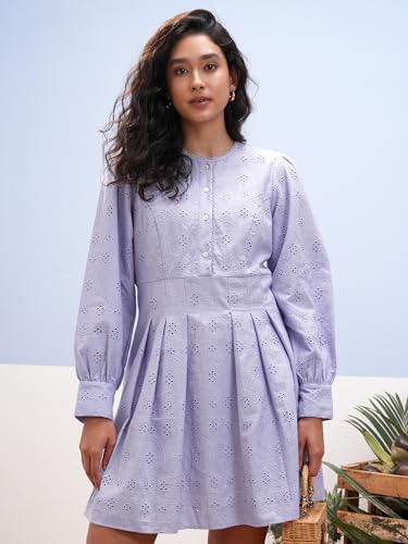 Vishudh Women Long Sleeve Round Neck Dress VVa1000084 Purple M