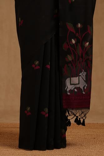 Soch Womens Black Chanderi Woven Design Saree