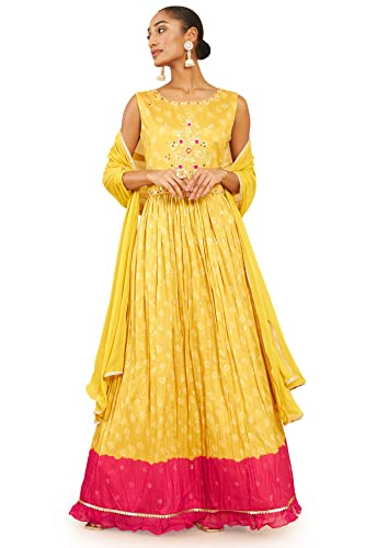 Soch Women Yellow Art Silk Abstract Print Gown