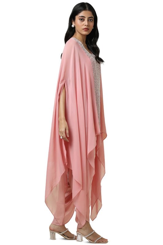 Soch Womens Blush Pink Georgette Embellished Kaftan Suit With Cutdana