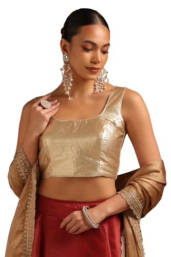 Soch Womens Gold Art Silk Sleeveless Blouse with Sequins