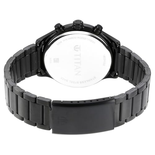 Titan Neo Quartz Multifunction Black Dial Black Stainless Steel Strap Watch for Men - NT1803NM01