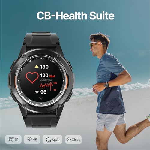 CrossBeats Armour Pro AI Premium Smart Watch for Man, Latest 1.43” AMOLED Always on Display,5 ATM Waterproof,Compass,30-Day Battery, GPS,BT Calling Smartwatch,150+ Sports Modes,BP,HR,SPO2,Android,iOS