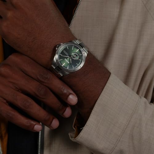 BOSS Troper Men's Automatic Mechanical Watch, Stainless Steel, 10ATM/100m Water Resistant - Stylish, Durable Timepiece - Self-Winding - Gift for Him, 43mm, Silver-Green, bracelet