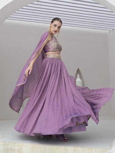 PURVAJA Women's Silk Semi-Stitched Lehenga choli (Yashi-Purple_Free Size)