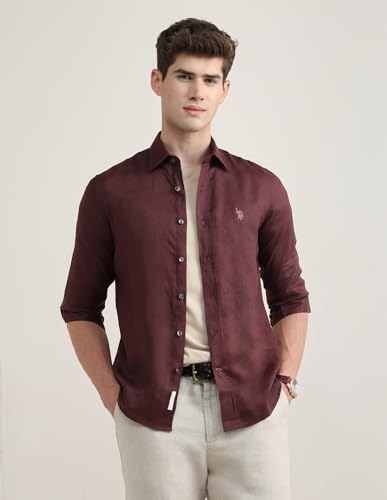 U.S.Polo Association Men's Solid Regular Fit Shirt (USSHTP1265_Maroon_48)