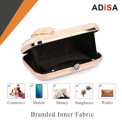 ADISA Studded flower formal party clutch with pearl handle and gold chain for women and girls (CL111-GOL)