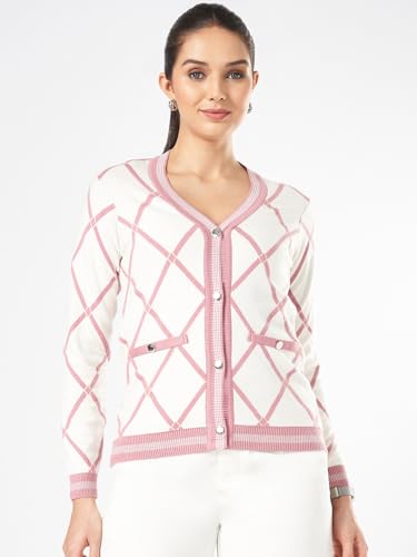 Annabelle by Pantaloons Women's 60% Viscose, 28% Nylon, 12% PBT V Neck Cardigan (110151971001_Zephyr