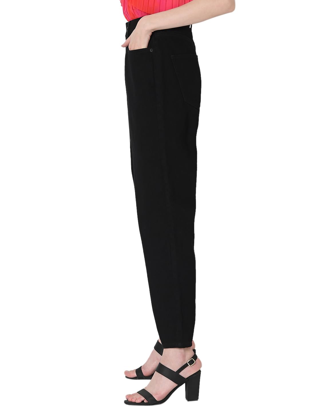 VERO MODA Women's Mom Fit High-Rise Black Jeans