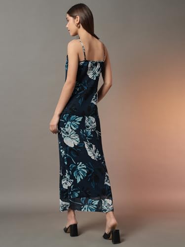 Trend Arrest.ed Women's Polyester Sheath Maxi Dress (D5394_Blue