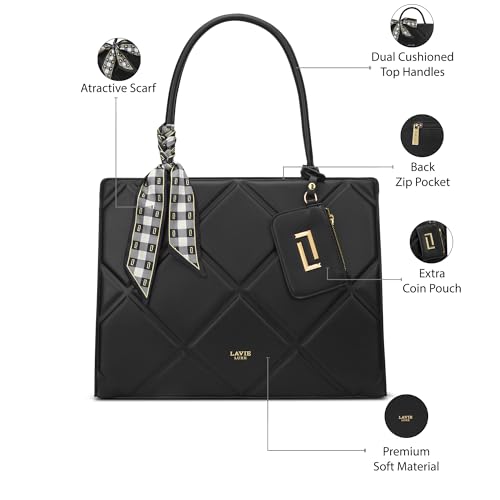 Lavie Luxe Women's Quare26 Extra Large Laptop Satchel Bag | Upto 14 Inch | Satchel Handbag for Work | Ladies Purse | Stylish Shoulder Bag | Gift for Women