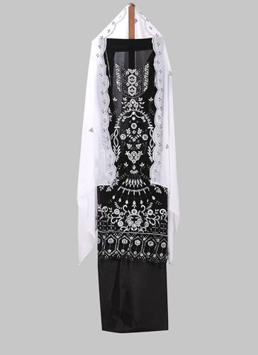 S SALWAR STUDIO Black and White Embroidered Floral Georgette Unstitched Dress Material_VCDM0089-BLWH