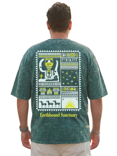 Bewakoof Men's Graphic Print Oversized Fit Half Sleeve Round Neck Pure Cotton Plus Size T-Shirt_694249_Green_4XL