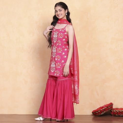 Biba Girl's Viscose Blend Kurta Set (KWSNKIS6315SS25PNK_Pink