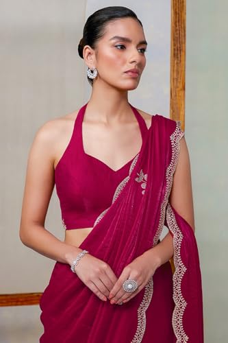 Soch Womens Fuchsia Fendy Organza Embellished Saree With Stone Work