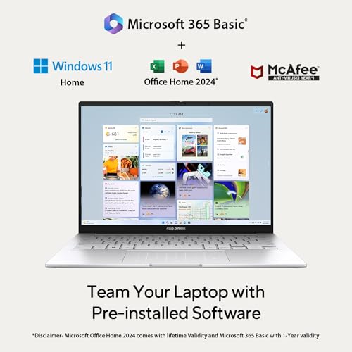 ASUS Zenbook 14,Smartchoice,Intel Core Ultra 5 (Series 2),16GB,1TB,3K OLED Touch Screen,14",120Hz,Win 11,M365 Basic (1Y)*,Office 2024, Silver,1.28 kg,UX3405CA-PZ345WS,Thin & Light Laptop