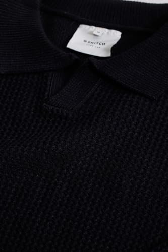 SNITCH Men's Sweater | Relaxed Fit Textured Knit Design | Viscose Blend Fabric with Polo Collar & Full Sleeves | Pullover Style for Casual & Streetwear Occasions |Black