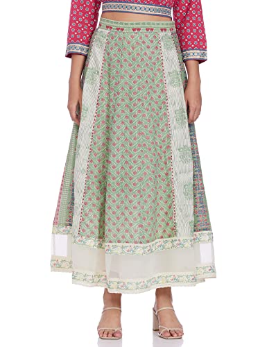 W for Woman Cotton Green Printed Flared Skirt_20FEW50285-114278_S