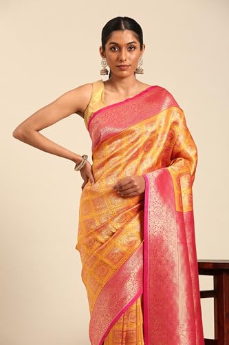 MOHEY Women's Mustard Yellow Art Silk Printed Saree (MUSTARD YELLOW)