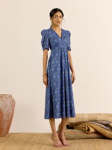 Aarke Ritu Kumar Denim Blue Fiona Fit & Flare Sleeveless Long Dress